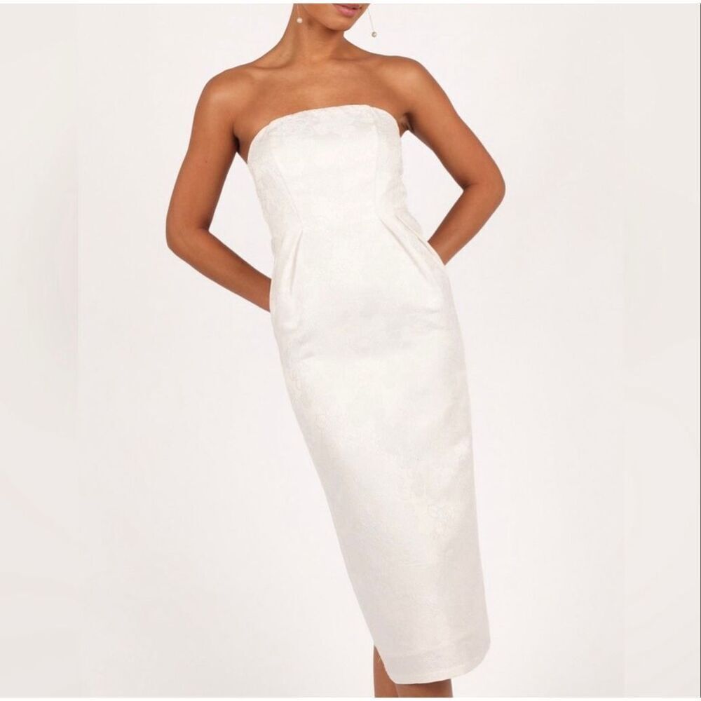 Petal & Pup Avah Strapless Floral Midi Dress in White Size S